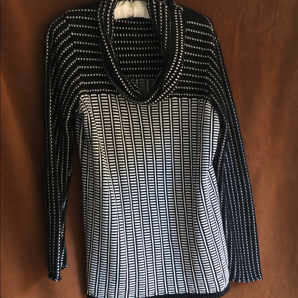 Calvin Klein Black & White Striped Cowl Neck Sweater